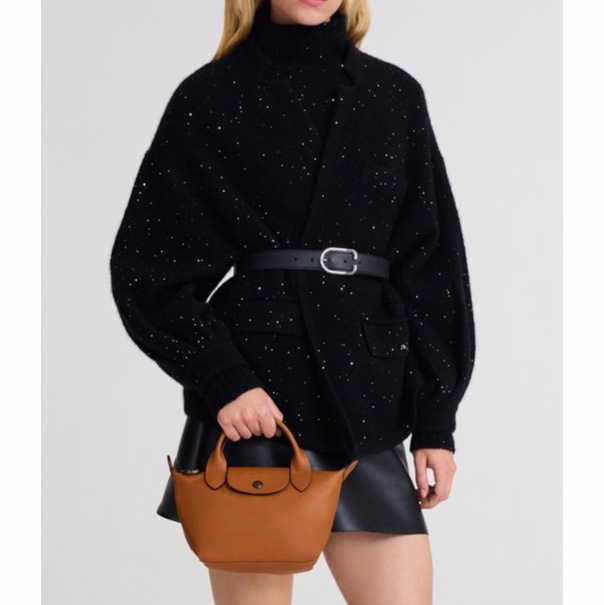 Longchamp Le Pliage Xtra #XS 小牛皮 迷你 斜挎/手提包 黑色干邑色-5