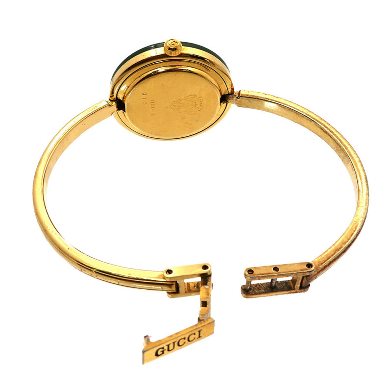 Gucci 1100-L 女士手鐲腕錶,白色石英錶,附可更換錶圈-4
