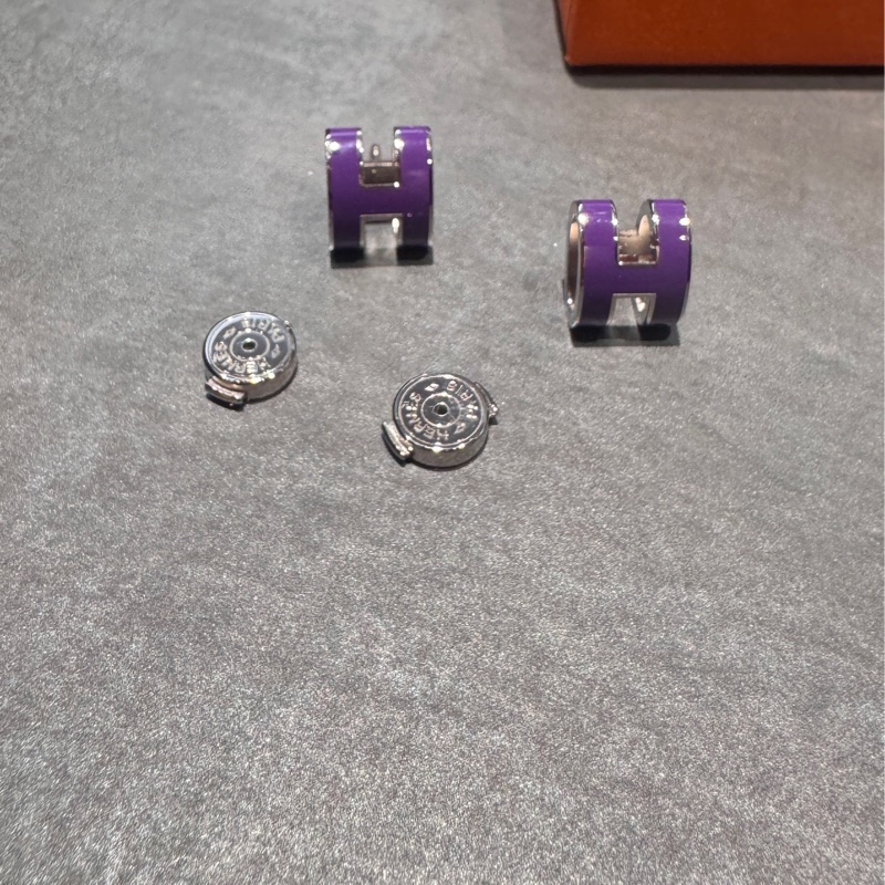 近全新Hermes 愛馬仕pop H 紫銀釦耳環耳針-11