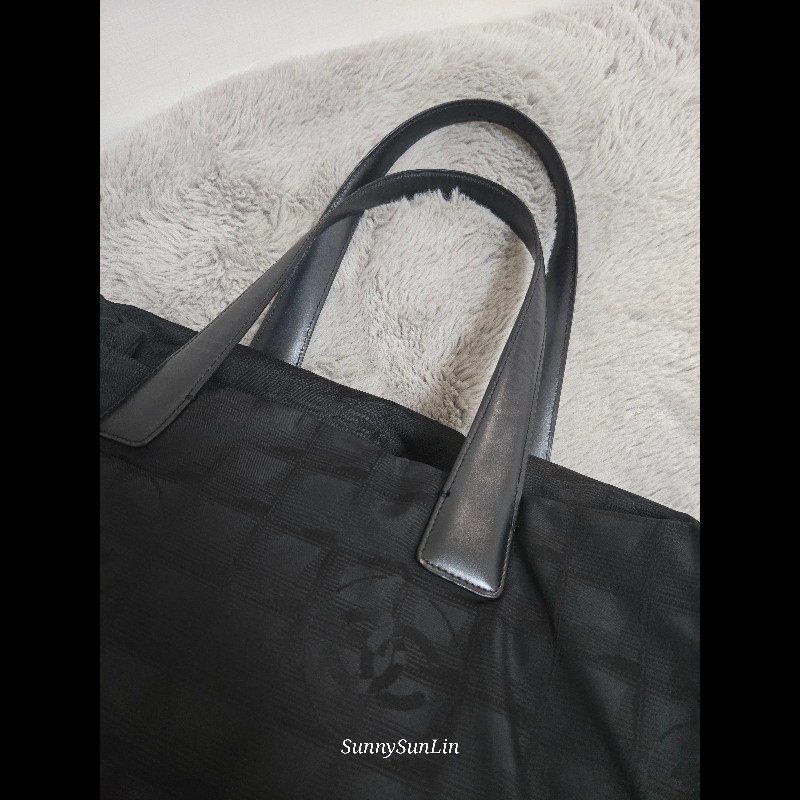 香奈兒 Chanel 黑色 尼龍布 購物包 肩背包 托特包-8
