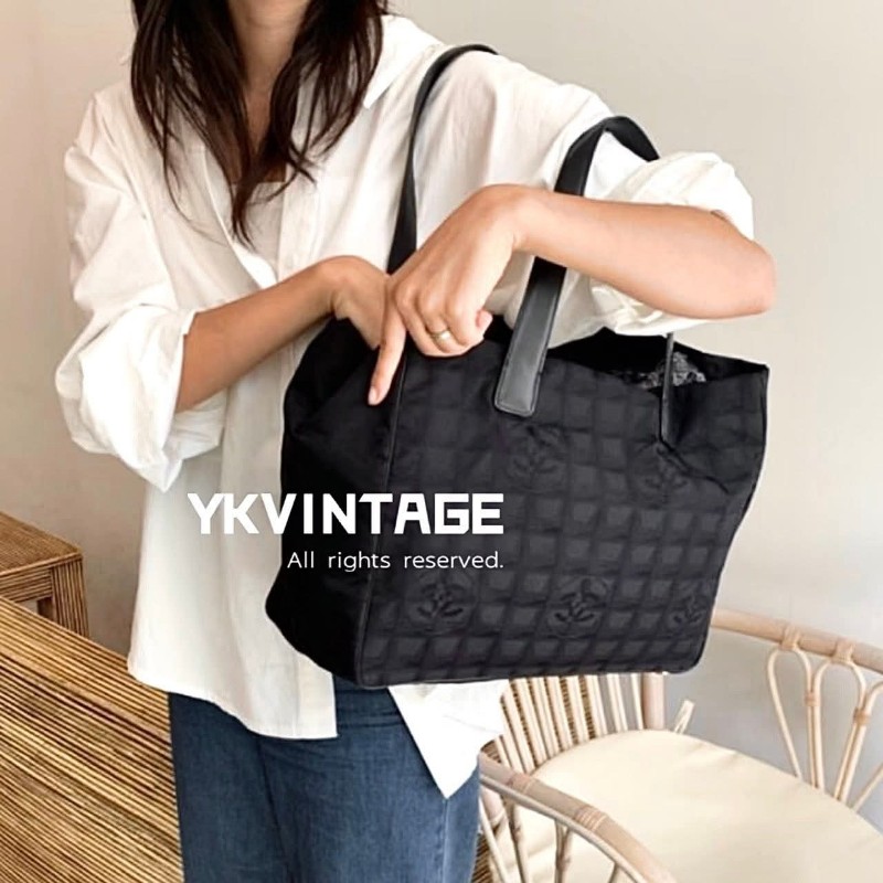 香奈兒 Chanel 黑色 尼龍布 購物包 肩背包 托特包 通勤適合-1