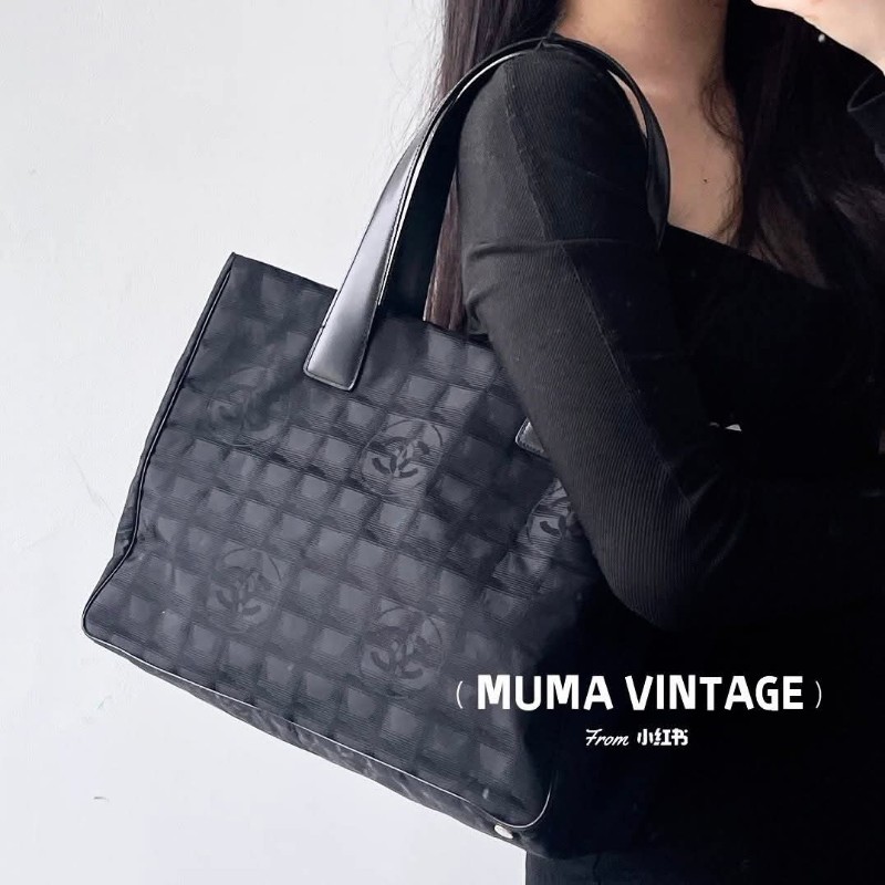 香奈兒 Chanel 黑色 尼龍布 購物包 肩背包 托特包 通勤適合-4