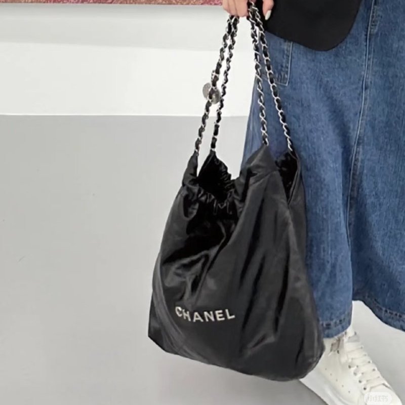 CHANEL - 黑色牛皮銀鏈22 Bag /中號-5