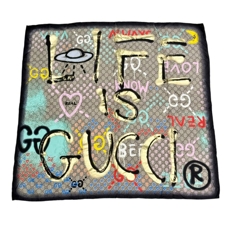 GUCCI - Life is Gucci GG Monogram 印花真絲方巾-0