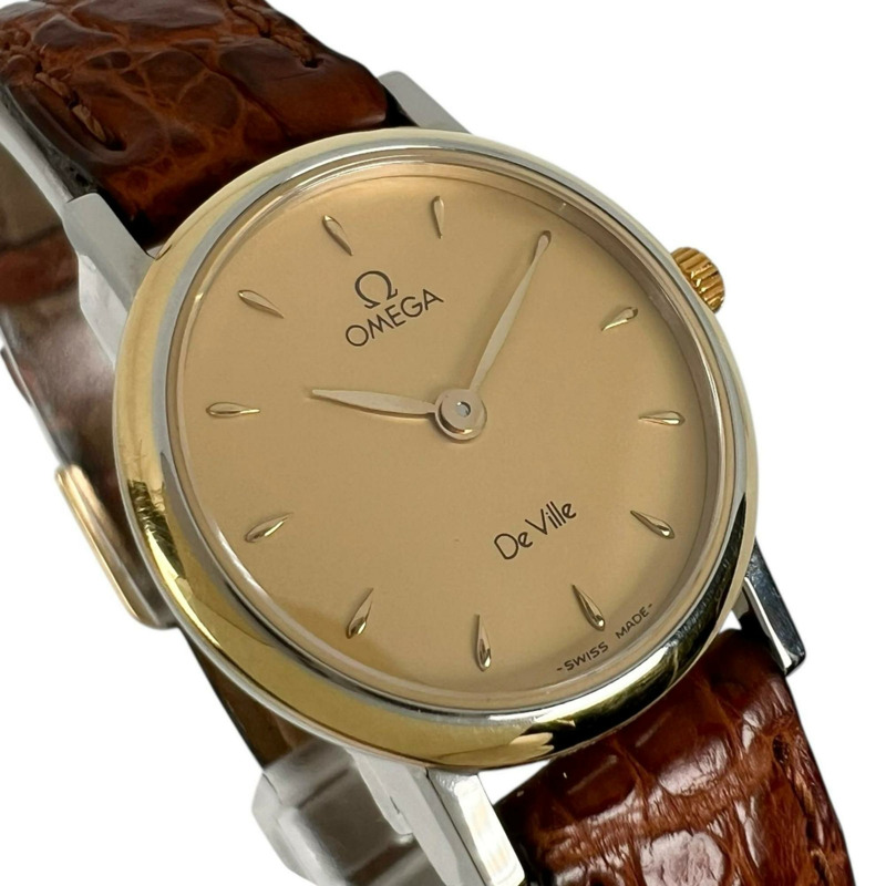 歐米茄碟飛系列女士腕錶，不鏽鋼錶殼，石英機芯，指針式顯示，金色錶盤-2