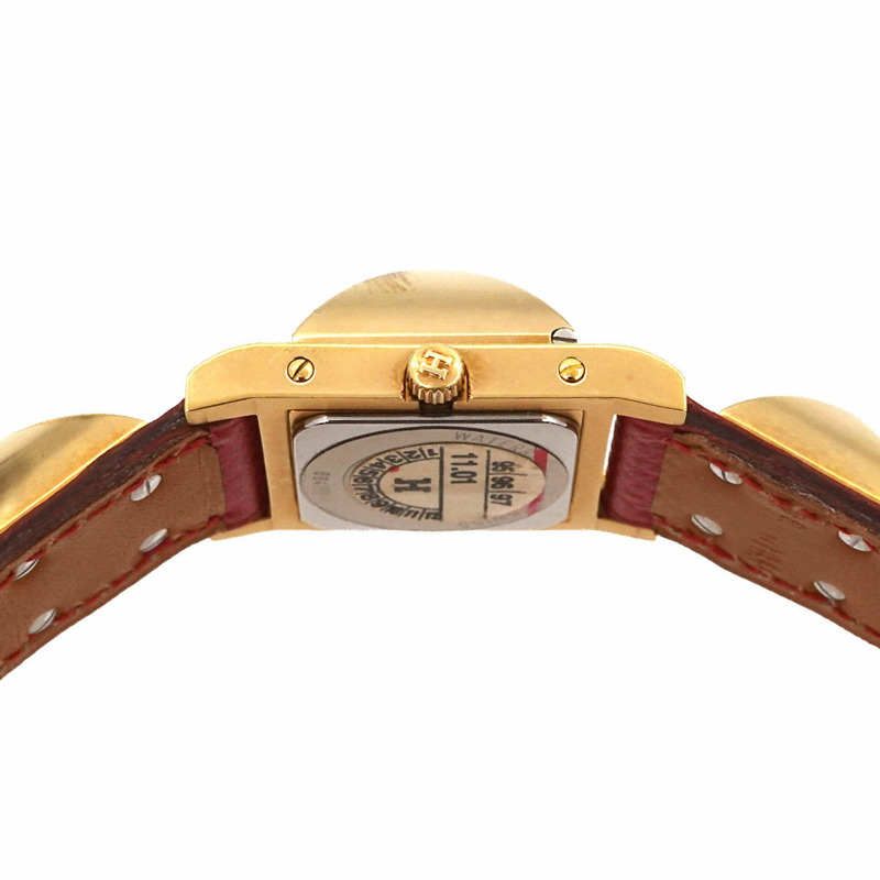 愛馬仕 Medor 女士金字塔金鉚釘腕錶，白色和紅色皮革錶帶，石英機芯-5