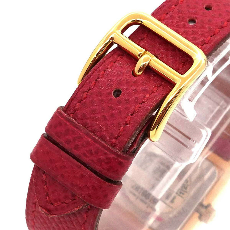 愛馬仕 Medor 女士金字塔金鉚釘腕錶，白色和紅色皮革錶帶，石英機芯-7