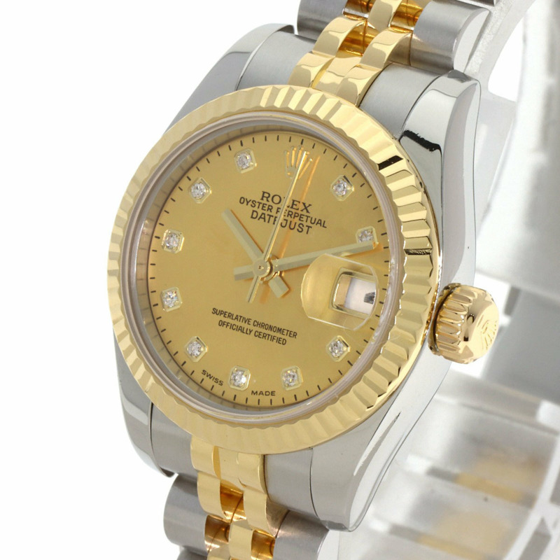 勞力士 179173NG Datejust 10P 鑲鑽腕錶 不鏽鋼 SSx18KYG 18KYG 女士腕錶-2