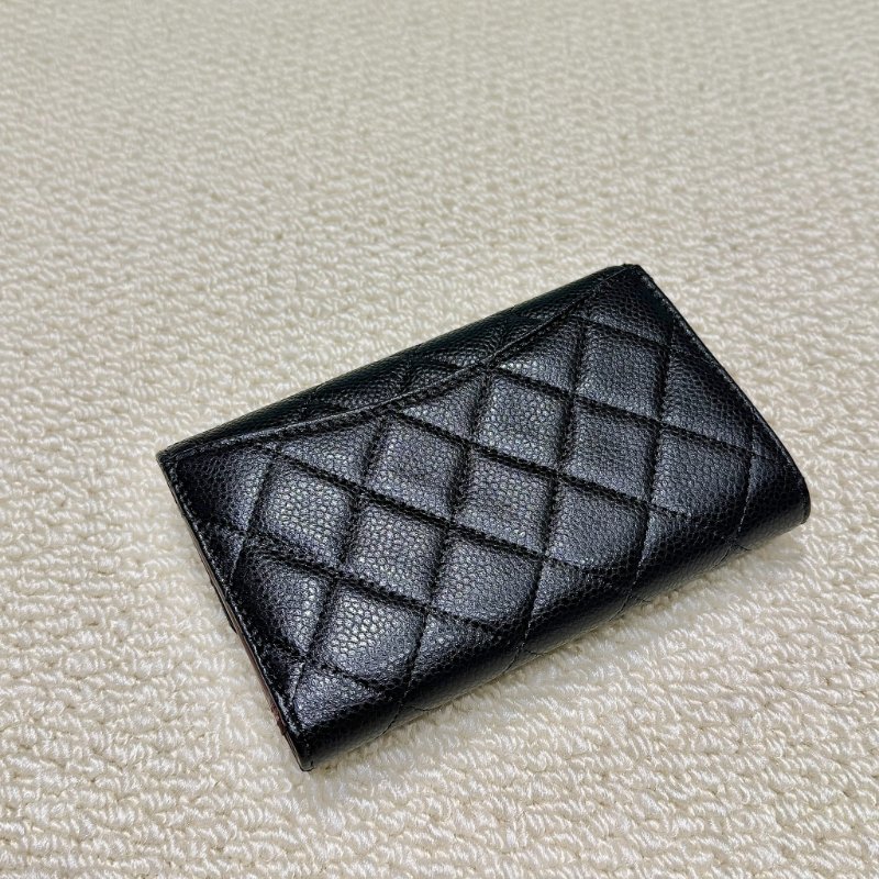 CHANEL - 黑色牛皮金釦三折中夾-1