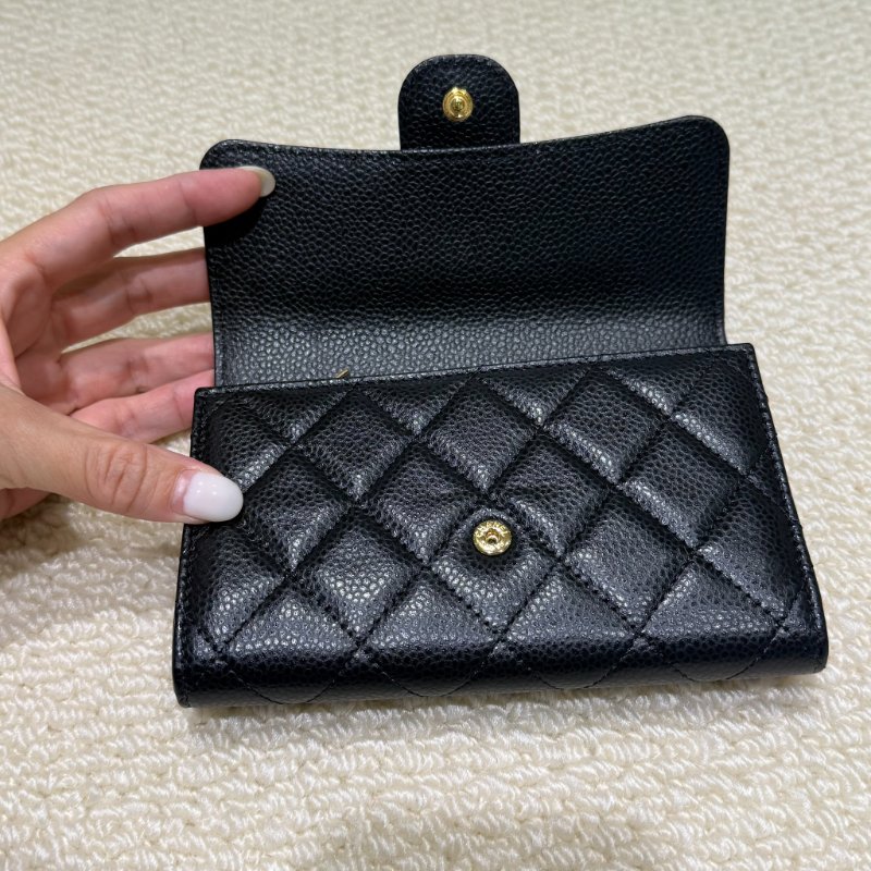 CHANEL - 黑色牛皮金釦三折中夾-2