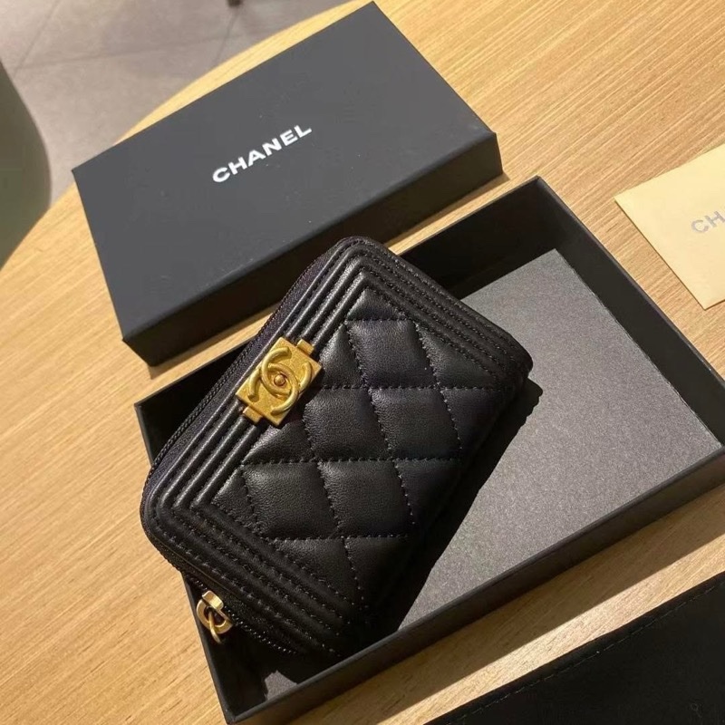 CHANEL 荔枝皮短夾零錢卡包-0