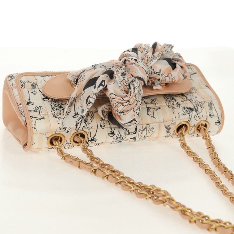 【日本直送】香奈兒 Choco Bar 鏈條肩背包，絲綢粉紅色，金色雙C標誌，正品編號 144881SAV-5