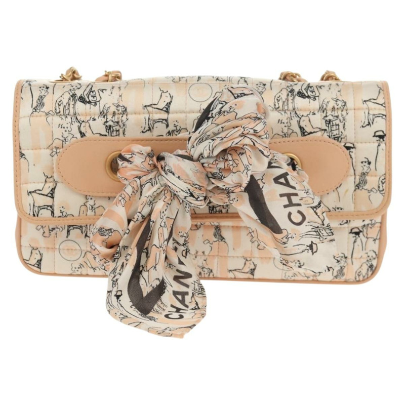 【日本直送】香奈兒 Choco Bar 鏈條肩背包，絲綢粉紅色，金色雙C標誌，正品編號 144881SAV-12