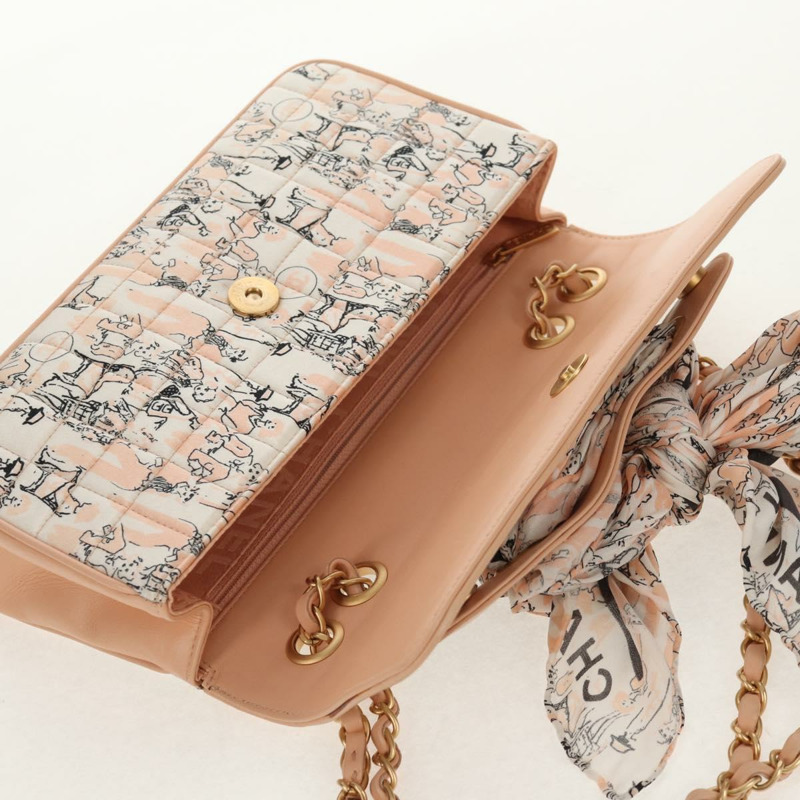 【日本直送】香奈兒 Choco Bar 鏈條肩背包，絲綢粉紅色，金色雙C標誌，正品編號 144881SAV-23