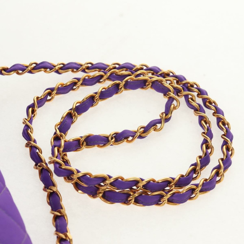 【日本直送】香奈兒 Matelasse 25 鏈條肩背包 尼龍材質 紫色 金色 CC 標誌 Auth 146533SM-14