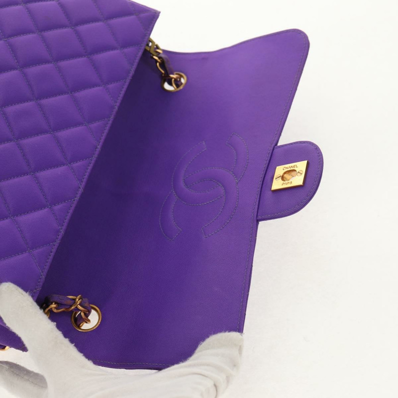 【日本直送】香奈兒 Matelasse 25 鏈條肩背包 尼龍材質 紫色 金色 CC 標誌 Auth 146533SM-21