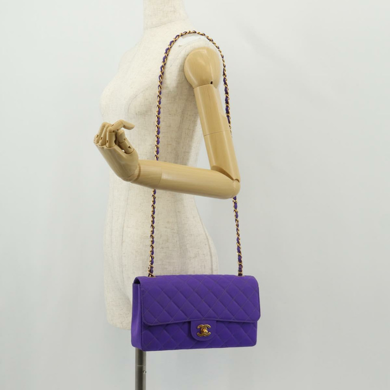 【日本直送】香奈兒 Matelasse 25 鏈條肩背包 尼龍材質 紫色 金色 CC 標誌 Auth 146533SM-30