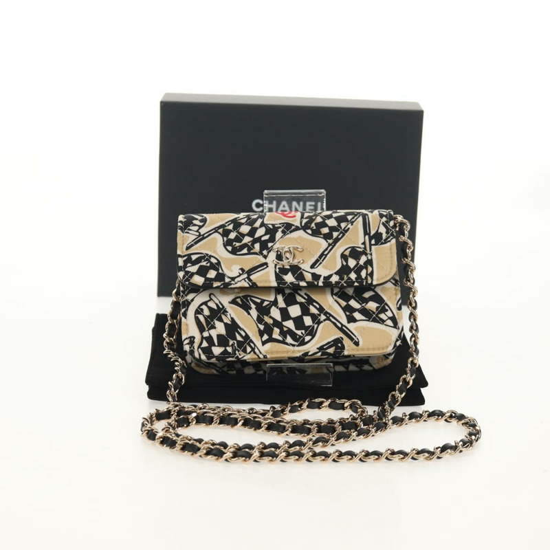 【日本直送】香奈兒 (CHANEL) 絎縫鏈條肩背包 尼龍材質 棕色 金色 CC 標誌 Auth 144002AM-11