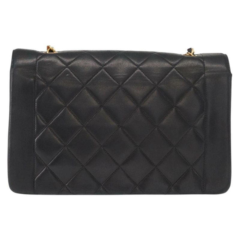 【日本直送】香奈兒 (CHANEL) 絎縫鏈條 Diana 單肩包,羊皮材質,黑色,金色雙C標誌,正品 ka115V-1