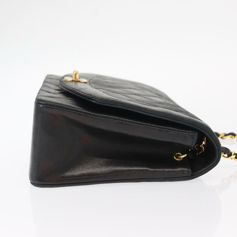 【日本直送】香奈兒 (CHANEL) 絎縫鏈條 Diana 單肩包,羊皮材質,黑色,金色雙C標誌,正品 ka115V-2