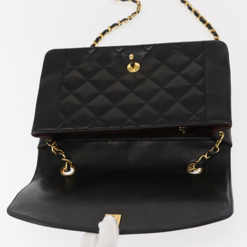 【日本直送】香奈兒 (CHANEL) 絎縫鏈條 Diana 單肩包,羊皮材質,黑色,金色雙C標誌,正品 ka115V-19