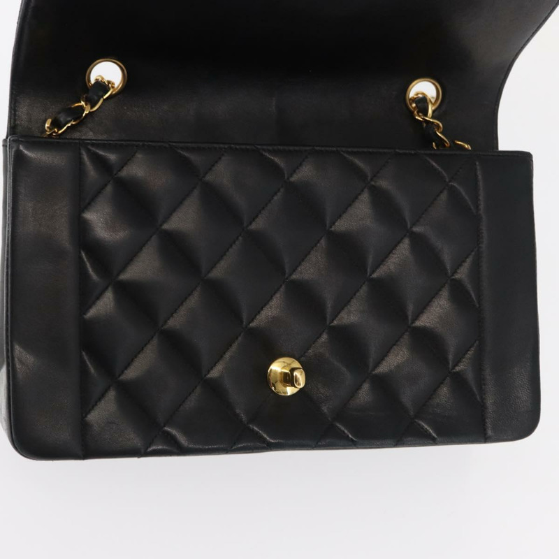 【日本直送】香奈兒 (CHANEL) 絎縫鏈條 Diana 單肩包,羊皮材質,黑色,金色雙C標誌,正品 ka115V-21