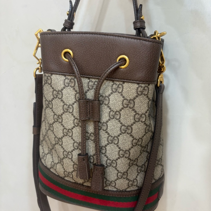 GUCCI 棕GG紋Ophidia手提/斜背水桶包-0