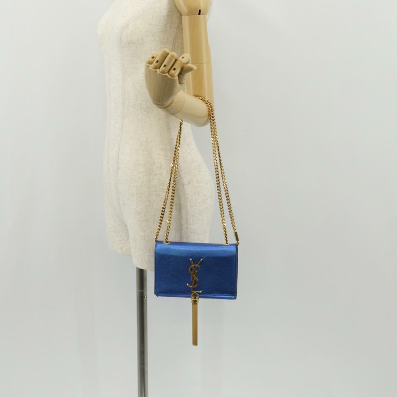 【日本直送】SAINT LAURENT 鏈條 Kate 小號肩背包 皮革 藍色 金色 正品 144825AV-26