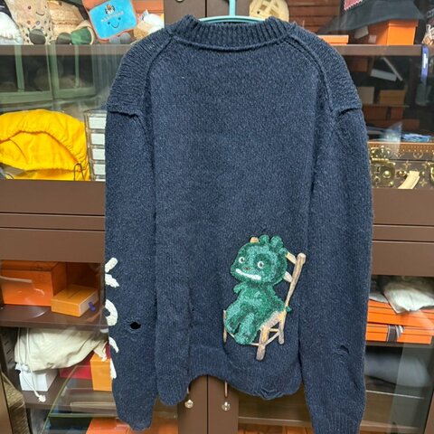 Dior homme MEN 男 粗針織上衣 毛衣 龍 海軍藍 L碼