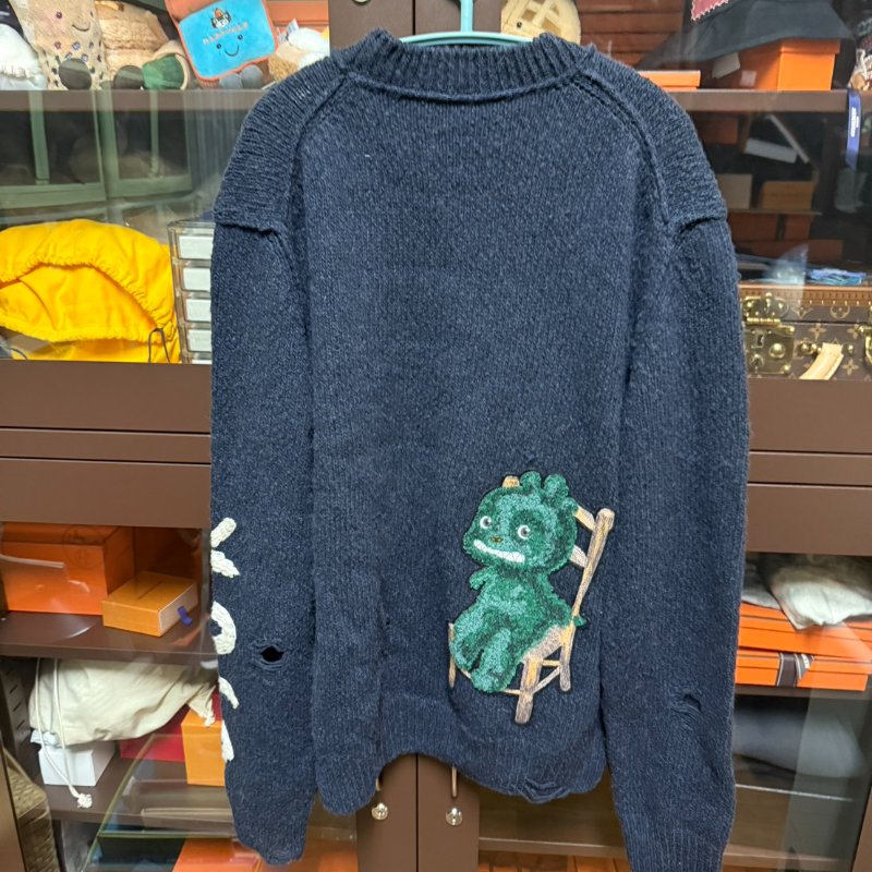 Dior homme MEN 男 粗針織上衣 毛衣 龍 海軍藍 L碼-0