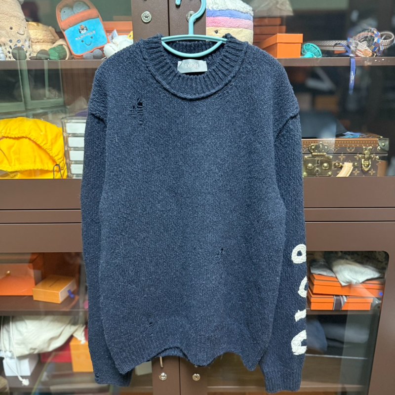 Dior homme MEN 男 粗針織上衣 毛衣 龍 海軍藍 L碼-1