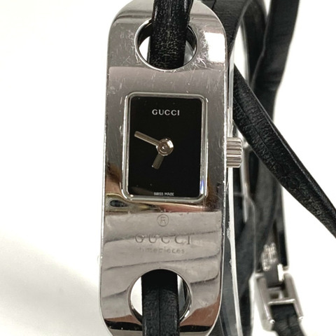GUCCI 6100L 女士手鐲腕錶，飾有品牌標誌，不鏽鋼錶殼，銀色。