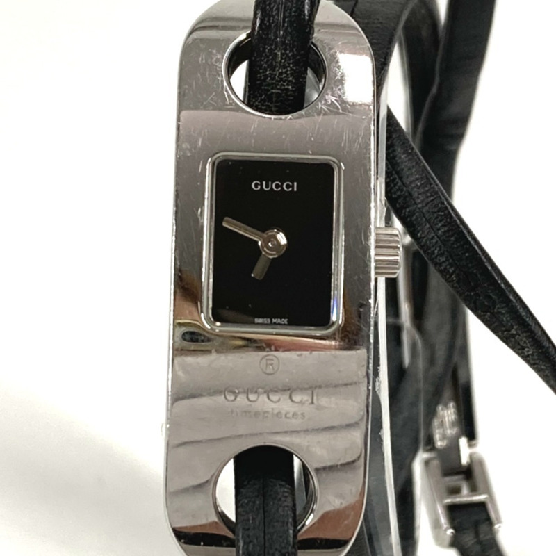 GUCCI 6100L 女士手鐲腕錶，飾有品牌標誌，不鏽鋼錶殼，銀色。-0
