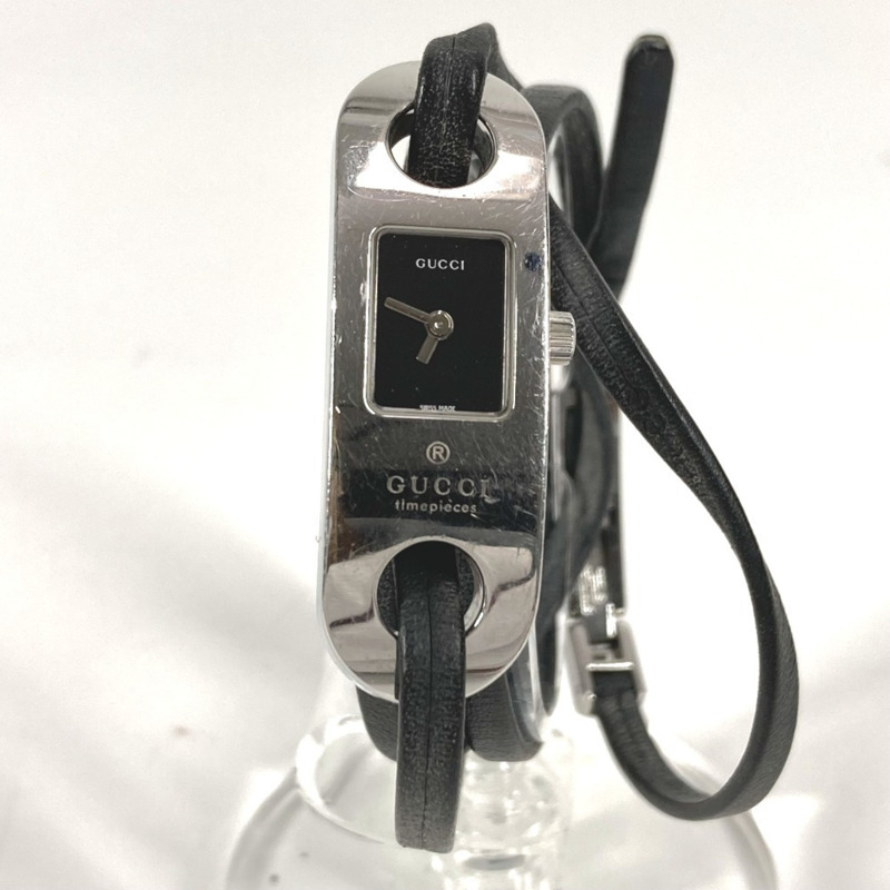 GUCCI 6100L 女士手鐲腕錶，飾有品牌標誌，不鏽鋼錶殼，銀色。-1