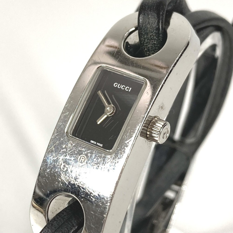 GUCCI 6100L 女士手鐲腕錶，飾有品牌標誌，不鏽鋼錶殼，銀色。-7