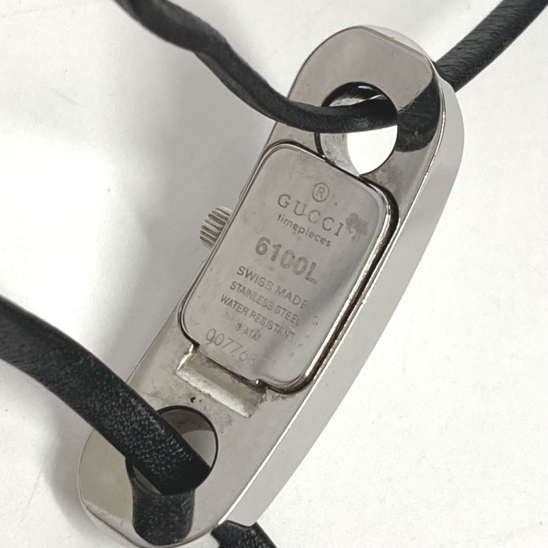 GUCCI 6100L 女士手鐲腕錶，飾有品牌標誌，不鏽鋼錶殼，銀色。-10