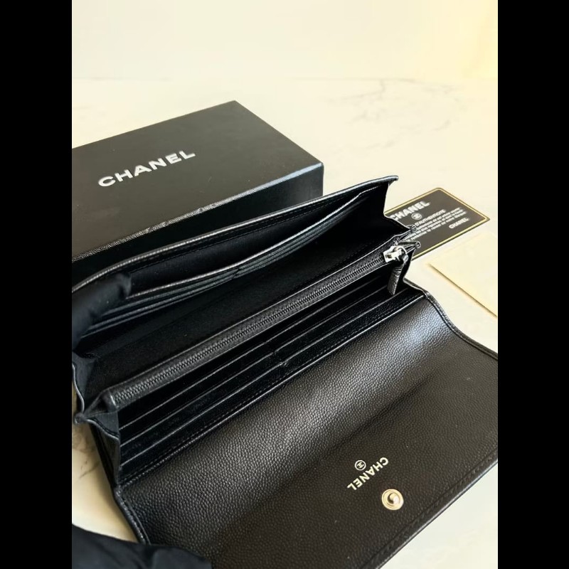 【LA LUNE】中古包 Chanel 黑色魚子醬皮革長夾 皮夾 錢包 二手包 手拿包-2