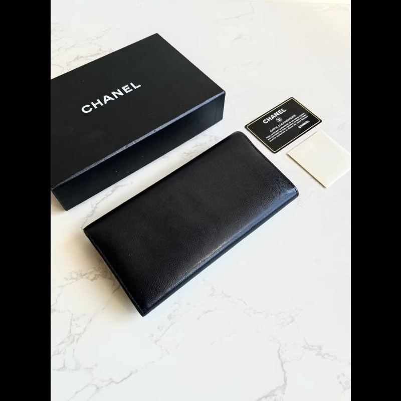 【LA LUNE】中古包 Chanel 黑色魚子醬皮革長夾 皮夾 錢包 二手包 手拿包-4