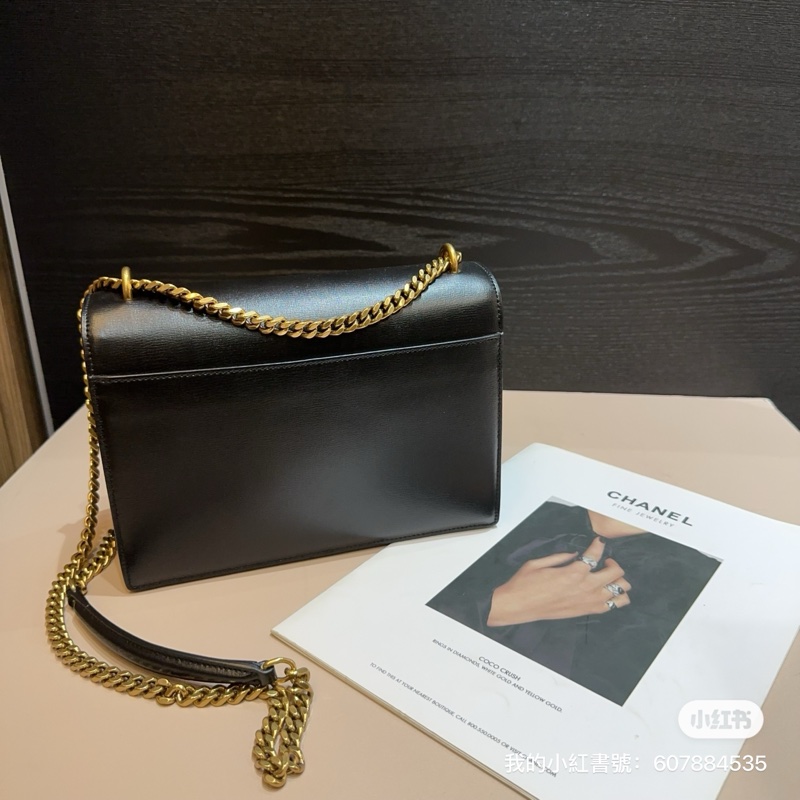 YSL 黑滑面牛皮金釦Sudset 下蓋肩斜背包-1