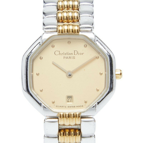 迪奧八角形腕錶，石英機芯，金色錶盤，不鏽鋼鍍層，女款