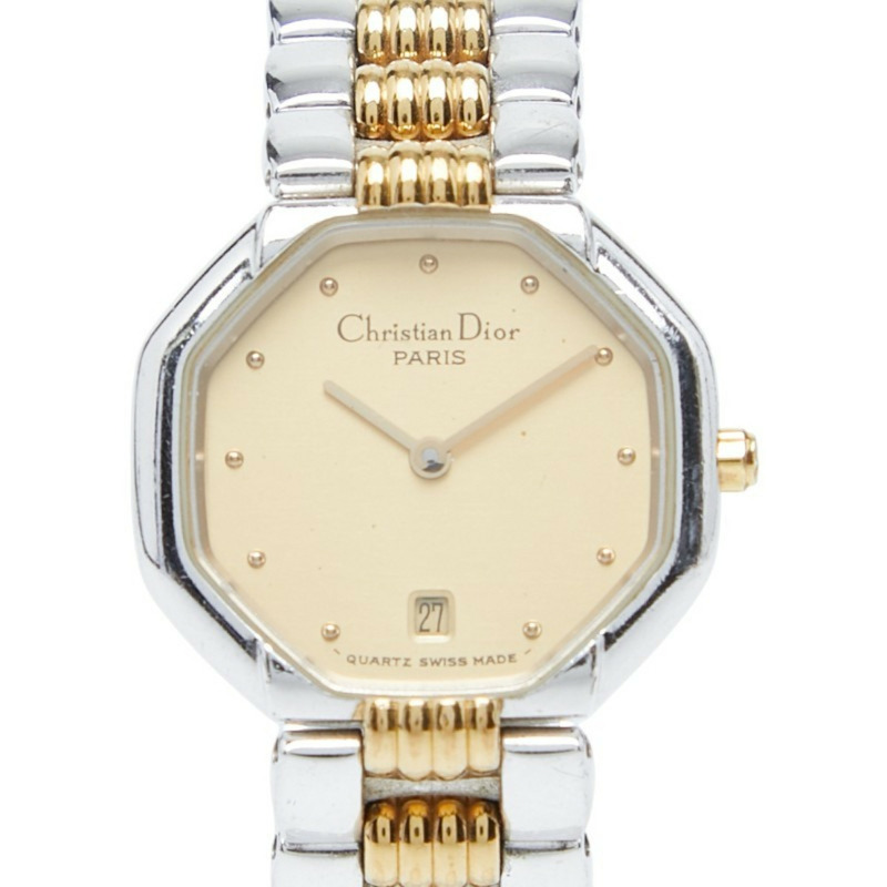 迪奧八角形腕錶，石英機芯，金色錶盤，不鏽鋼鍍層，女款-0