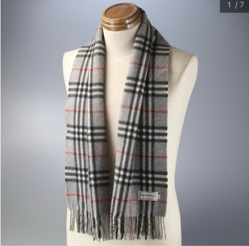 BURBERRY灰色格紋羊絨圍巾✨-0