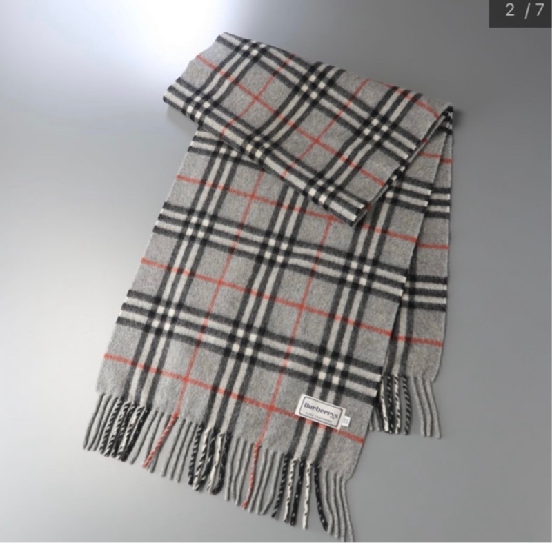 BURBERRY灰色格紋羊絨圍巾✨-1