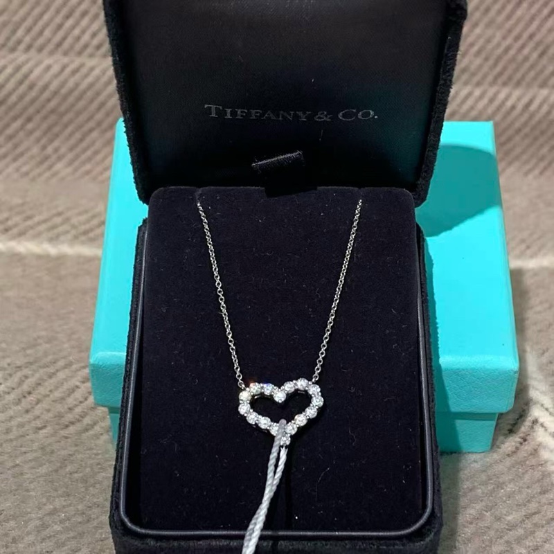 Tiffany 蒂芙尼 愛心 滿鑽 中號 白金項鍊-1