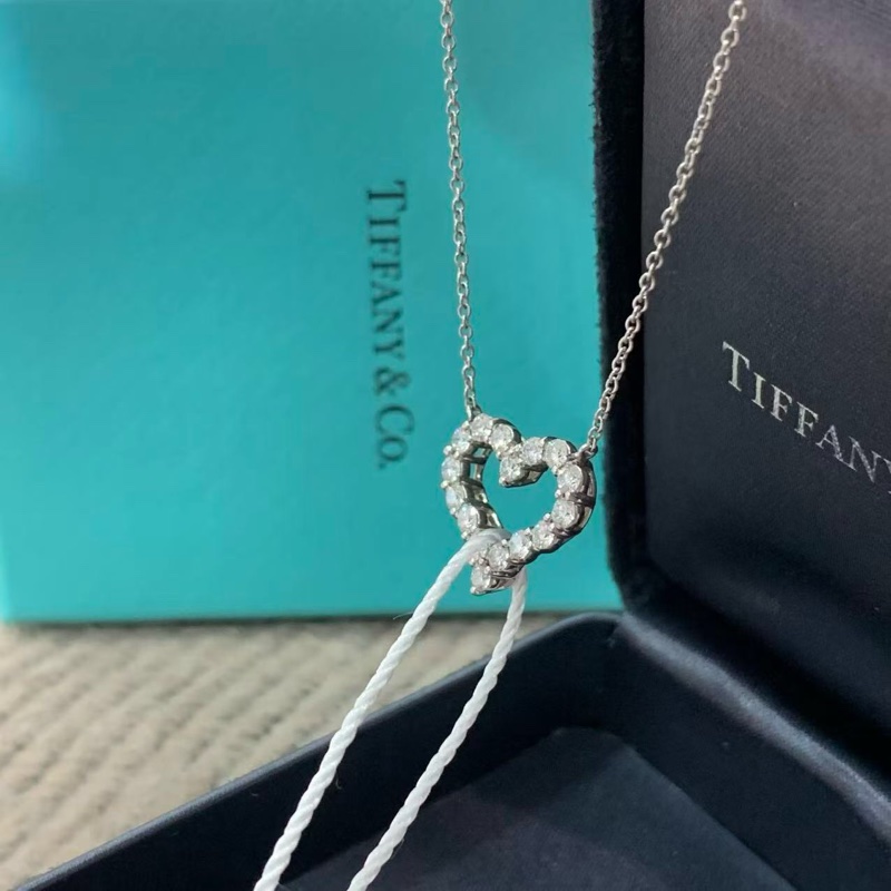 Tiffany 蒂芙尼 愛心 滿鑽 中號 白金項鍊-2
