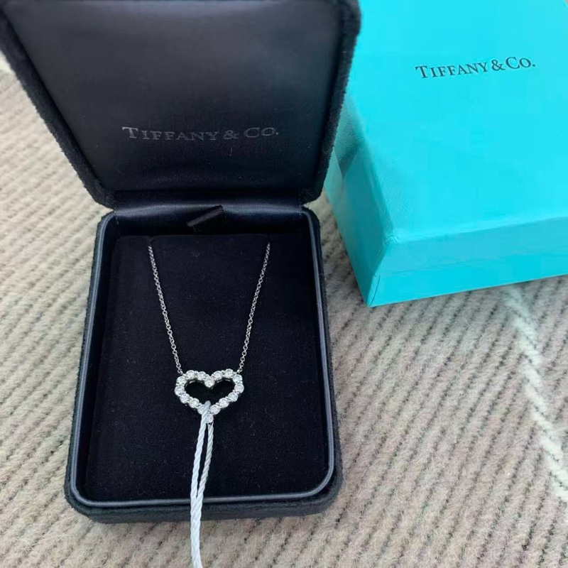 Tiffany 蒂芙尼 愛心 滿鑽 中號 白金項鍊-3