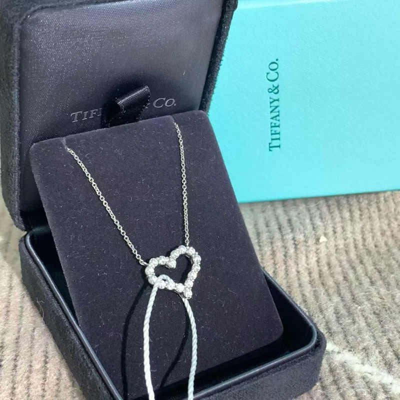 Tiffany 蒂芙尼 愛心 滿鑽 中號 白金項鍊-5
