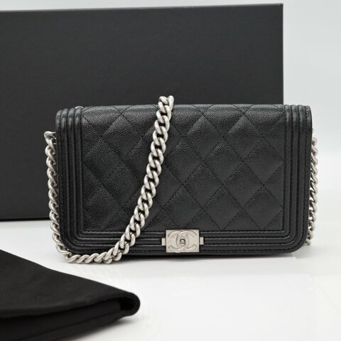 Chanel 香奈兒 Boy Woc 黑色 牛皮 拉鍊款 斜掛包 WOC 鏈條錢包