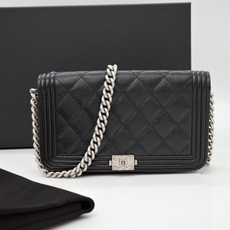 Chanel 香奈兒 Boy Woc 黑色 牛皮 拉鍊款 斜掛包 WOC 鏈條錢包-0