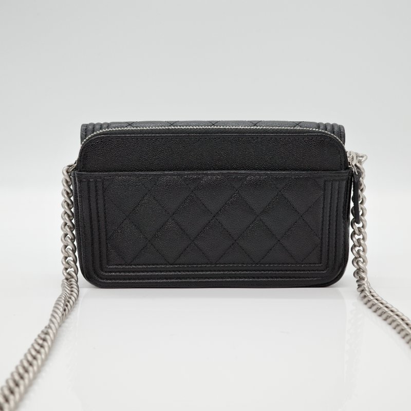 Chanel 香奈兒 Boy Woc 黑色 牛皮 拉鍊款 斜掛包 WOC 鏈條錢包-3
